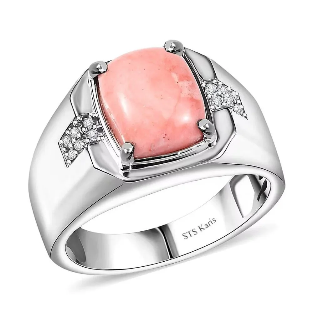 Oregon Peach Opal & White Zircon Mens Ring